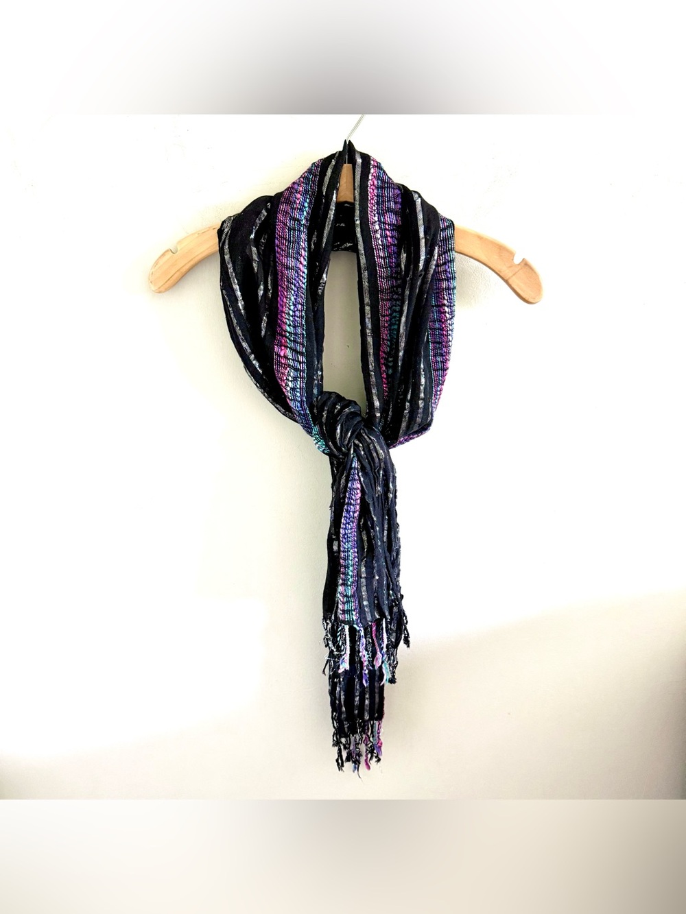 Vintage Y2K Gauzy Lightweight Woven Black, Silver, Multicolor Scarf or Wrap